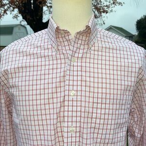 -Brooks Brothers Red Stripes w/ Grey on White Button-Down Shirt Checked Sz Small